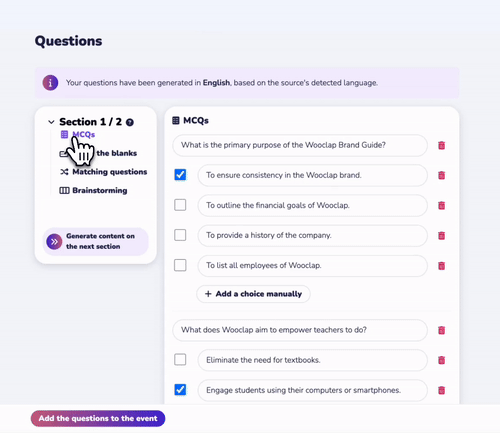 Moderate interactive questions created based on your presentations