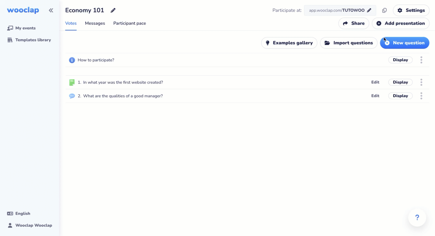 Wooclap’s AI can generates quizzes for your course using a topic, document, text, link, or YouTube video.