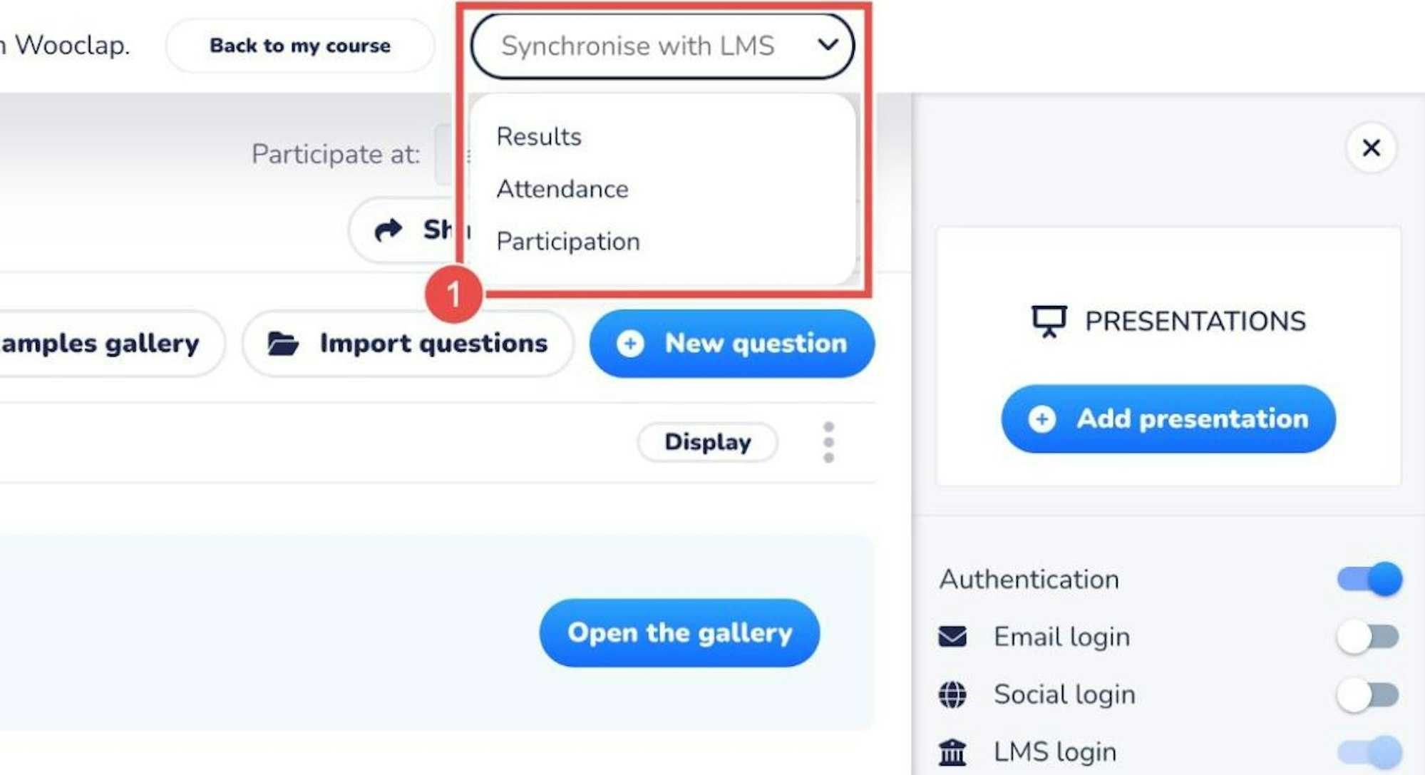 Wooclap presentation page highlighting how you can integrate it with Moodle to access results, attendance, and participation reports in your gradebook 