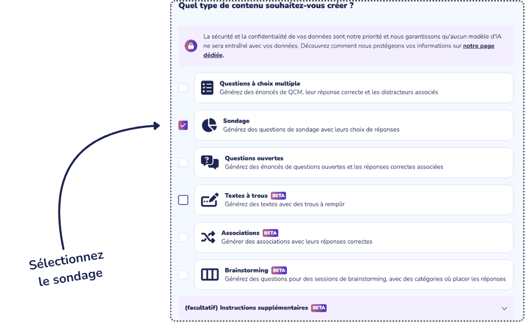Wooclap IA permet de faire des sondages avec l'IA mais aussi six autres types de questions