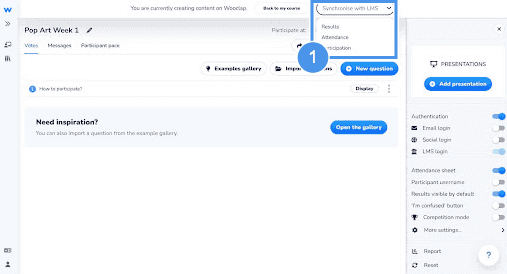 Wooclap presentation page highlighting how you can integrate it with Moodle to access results, attendance, and participation reports in your gradebook