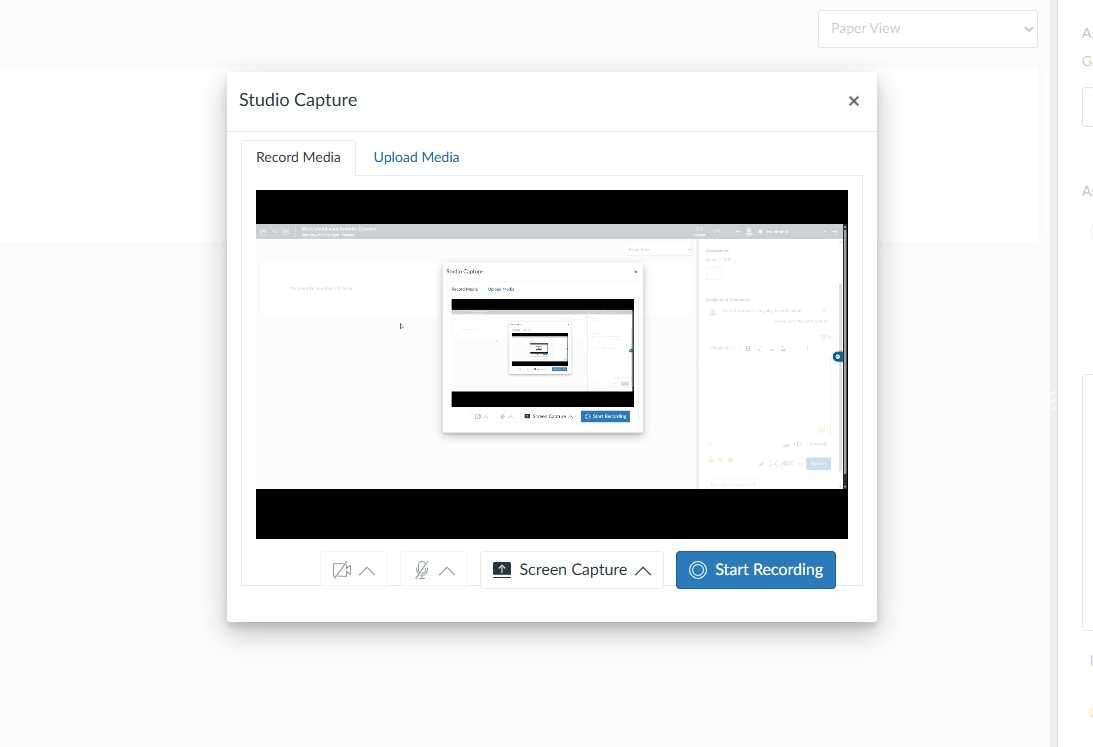 Canvas's "Studio Capture tool supports video feedback with screen recording and media uploads for more in-depth feedback.