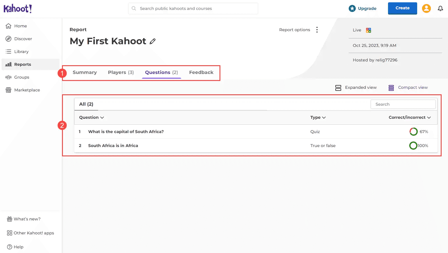 Kahoot report 