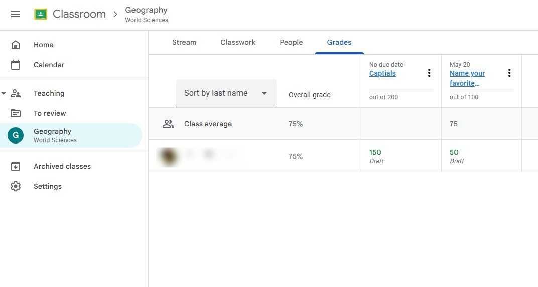 Google Classroom’s Grades tab allows educators to review and update student grades by assignment in a single location.