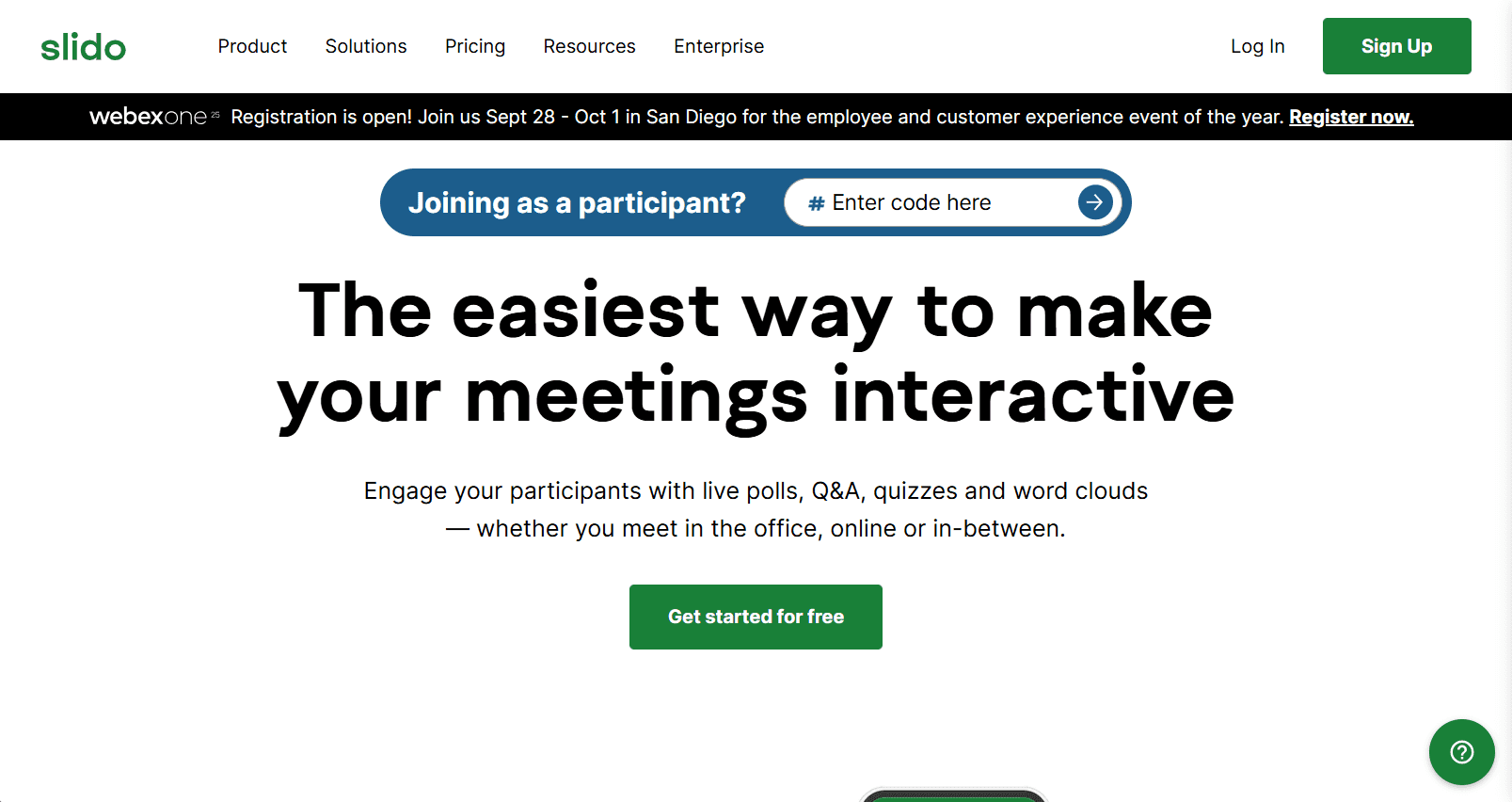 Slido uses the tagline ‘The easiest way to make your meetings interactive’.